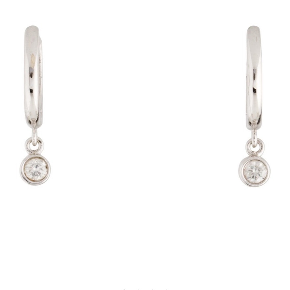 14k .12ctw Diamond Huggie Earrings in Rhodium Plated White Gold - Excellent Cond - Picture 3 of 7